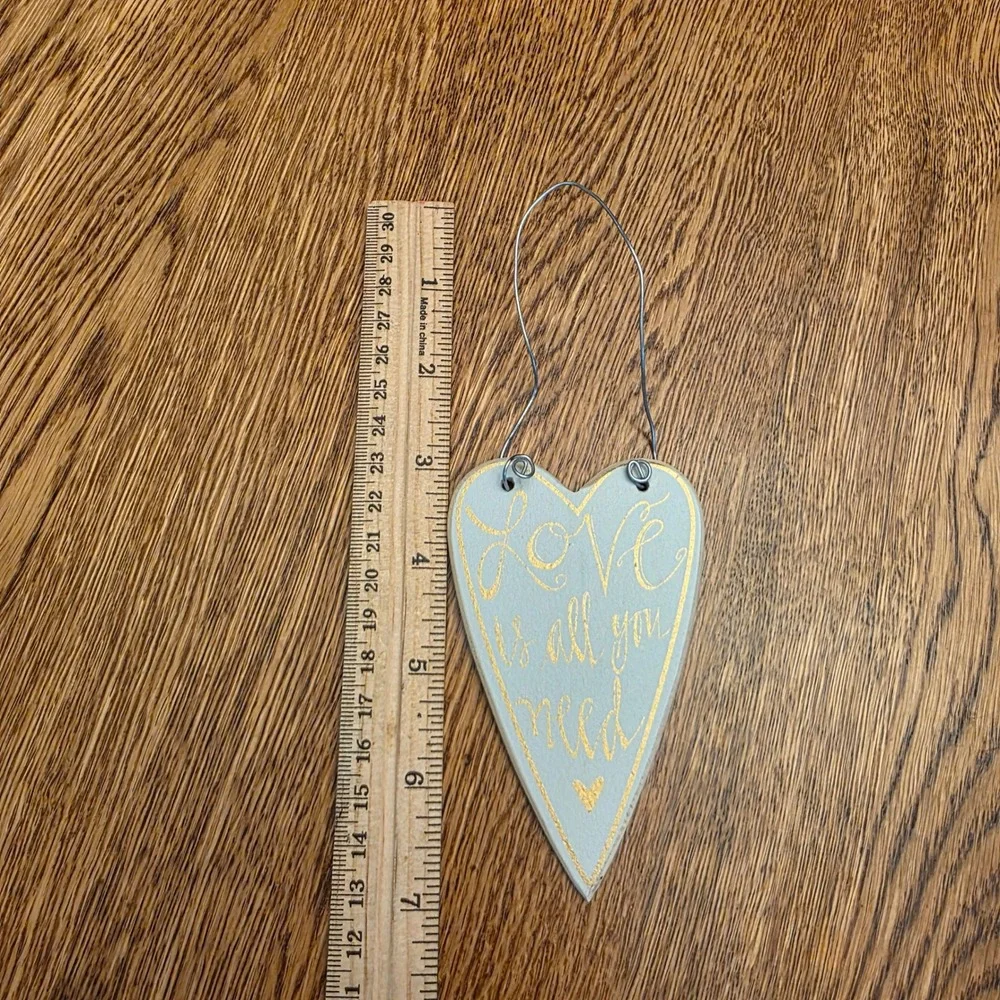 Rustic Wood White Heart Wall Hanging Ornament Love Is All You‎ Need Gold Script